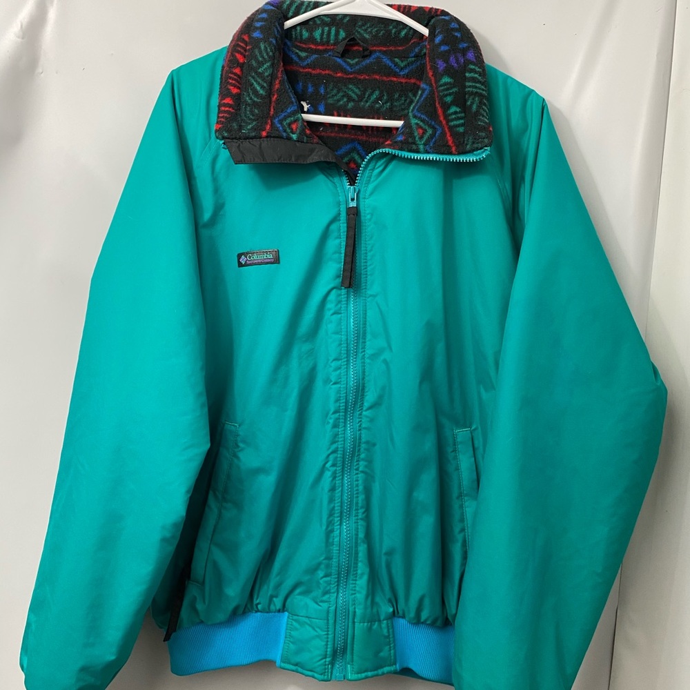VTG Colombia Teal Jacket Aztec Fleece 90s Style